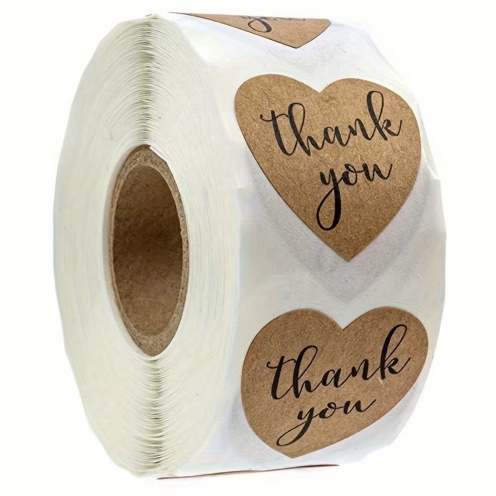 Heart "Thank You" Sticker Roll 500 1 inch stickers New